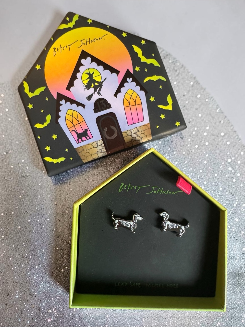 Betsey Johnson Silver Dachshund Stud Earrings NIB